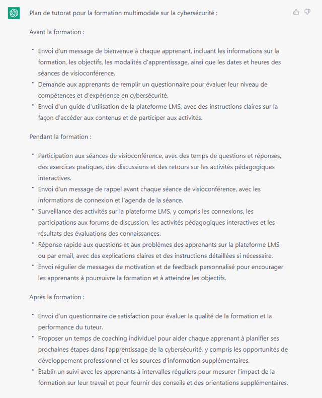 Capture d'écran d'une réponse de ChatGPT