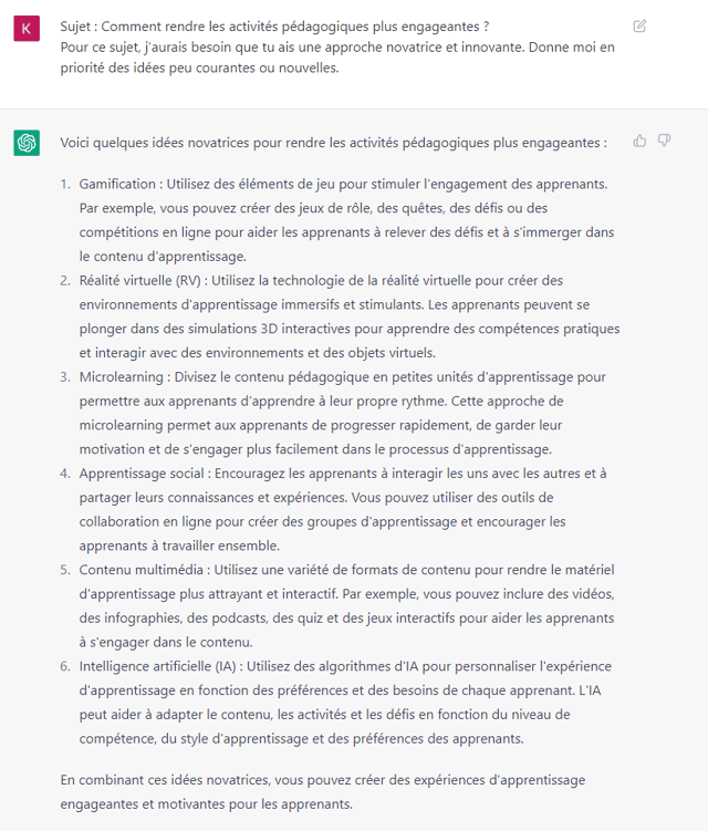 Capture d'écran d'une réponse de ChatGPT