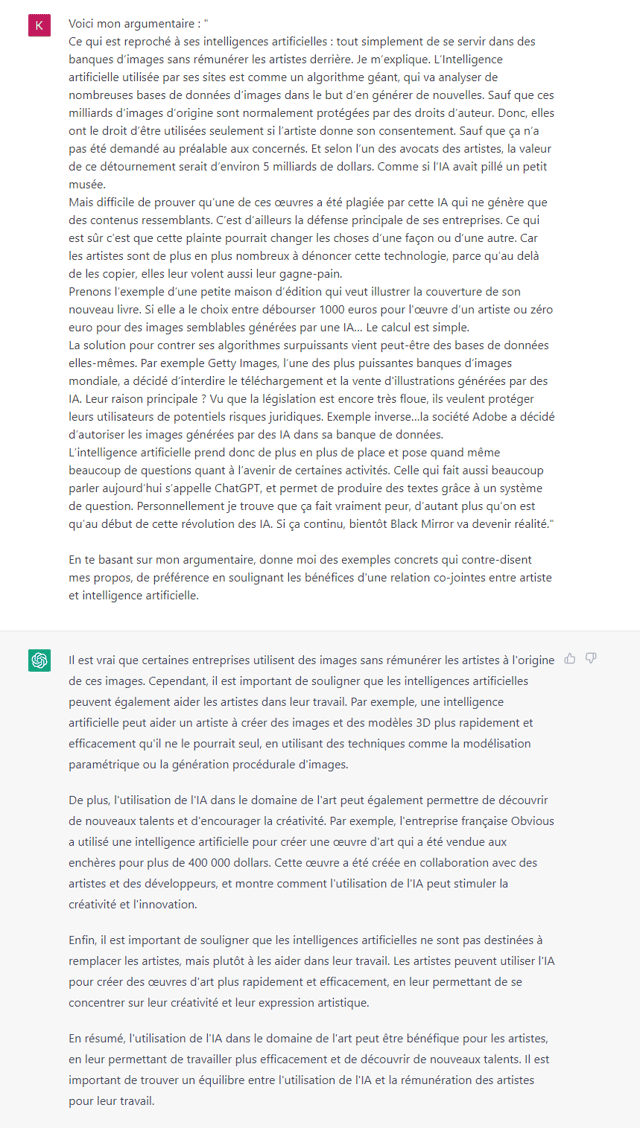 Capture d'écran d'une réponse de ChatGPT