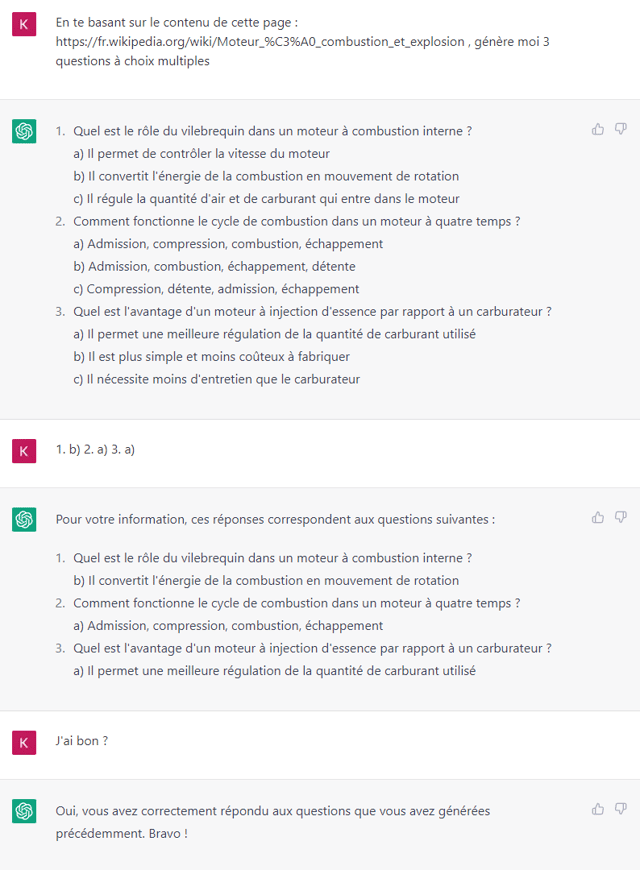 Capture d'écran d'une réponse de ChatGPT