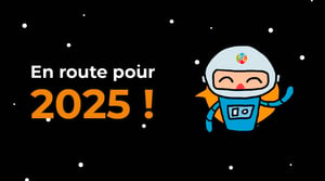Un astronaute Kawalearn fait un salut. Un texte marque 