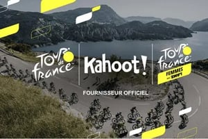 image d'une boucle de route de montage avec des cyclistes du Tour de France et le logo de Kahoot!