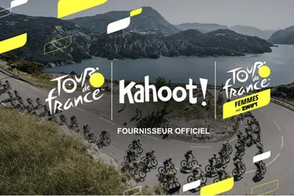 image d'une boucle de route de montage avec des cyclistes du Tour de France et le logo de Kahoot!